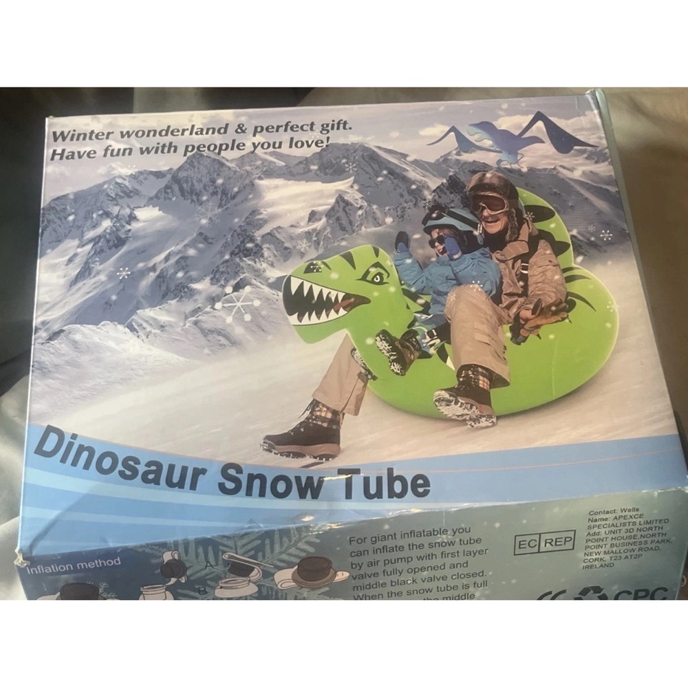 NEW GREEN DINOSAUR WATER/SNOW TUBE W/HANDLE & ROPE & CASE 5LB